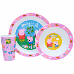 Peppa Pig Perfect Day Kids Tableware 3 Piece Reusable PP Plate, Bowl & Cup Children â Peppa, George Tumbler & Dinnerware Set for Mealtimes â for