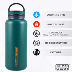 1 Litre Water Bottle with 2 Lids- Vacuum Insulated, Double Wall, Leakproof Stainless Steel Metal Water Bottle - 12H Hot, 24H Cold Water Bottle 1l for