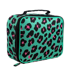 Kids Animal Print Lunch Insulated, Reusable Cooler Bag-Adjustable Shoulder Strap-Wipe Clean PEVA Lining-for Meals & Leftovers-Green, Black & Pink,