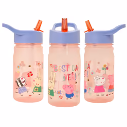 Nostalgia Water Bottle with Flip up Straw, 400ml, Pink