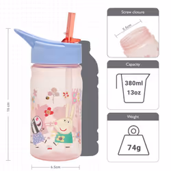 Nostalgia Water Bottle with Flip up Straw, 400ml, Pink