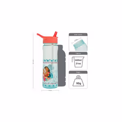 Disney Moana Water Bottle Flip Up Straw 600ml Ã¢ Official Disney Merchandise Kids Reusable Non Spill - BPA Free - Recyclable Plastic - Ideal For