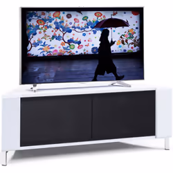 MDA Designs CORVUS Corner-Friendly White Contemporary Cabinet with Black BeamThru Glass Doors for Flat Screen TVs up to 50"