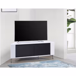MDA Designs CORVUS Corner-Friendly White Contemporary Cabinet with Black BeamThru Glass Doors for Flat Screen TVs up to 50"