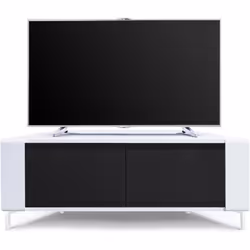 MDA Designs CORVUS Corner-Friendly White Contemporary Cabinet with Black BeamThru Glass Doors for Flat Screen TVs up to 50"