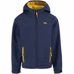 Trespass Kids Faster Hooded Outdoor Walking Softshell Jacket - Navy/Sulphur - 5-6 Yrs, Navy/Sulphur