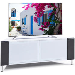 MDA Designs CORVUS Corner-Friendly White Black Contemporary Cabinet with White BeamThru Glass Doors for Flat Screen TVs up to 50"