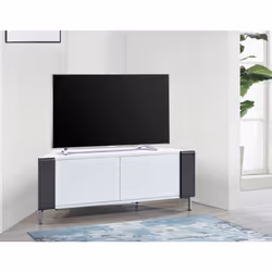 MDA Designs CORVUS Corner-Friendly White Black Contemporary Cabinet with White BeamThru Glass Doors for Flat Screen TVs up to 50"