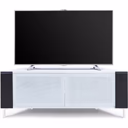 MDA Designs CORVUS Corner-Friendly White Black Contemporary Cabinet with White BeamThru Glass Doors for Flat Screen TVs up to 50"