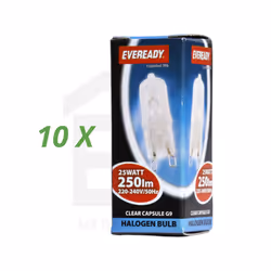 10 Pack Eveready G9 Halogen Capsule Dimmable Bulb 25W Clear UV Stop