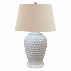 Woven Ceramic Table Lamp With Linen Shade
