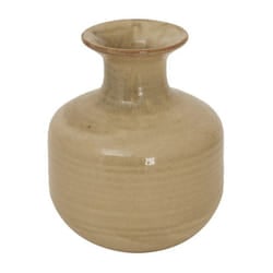 Sabbia Collection Squat Ridged Vase - Ceramic - L18 x W18 x H21 cm - Brown