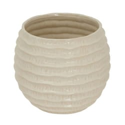 Pallida Ridged Pot Vase - Ceramic - L27 x W27 x H23 cm - White