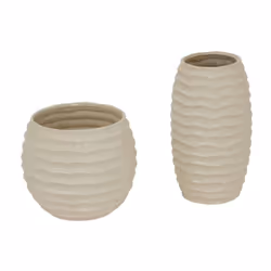 Pallida Tall Ridged Vase - Ceramic - L20 x W20 x H33 cm - White