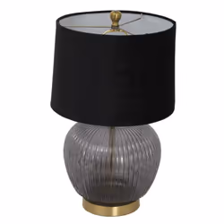 Luxton Ribbed Lamp with Velvet Shade - Glass - L32 x W32 x H54 cm - Black