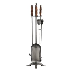 Hill Interiors Hand Turned Fire Companion Set In Antique Pewter With Wooden Handles