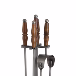 Hill Interiors Hand Turned Fire Companion Set In Antique Pewter With Wooden Handles