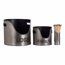 Log's & Kindling Buckets + Matchstick Holder In Pewter
