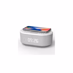 Bedside Wireless Charging Radio Alarm Clock with Dimmable LED Display - Non Ticking Mains Powered Dual Alarm Clock with USB C ...