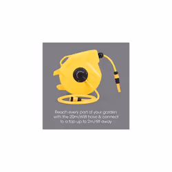 Garden Hose Reel Wall Mounted, 20m Auto Retractable Hosepipe Wall-Mounted on Reel or Portable 180 Swivel 2-in-1 Jet or Spray