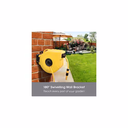 Garden Hose Reel Wall Mounted, 20m Auto Retractable Hosepipe Wall-Mounted on Reel or Portable 180 Swivel 2-in-1 Jet or Spray