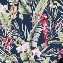 Pretty Polly Wallpaper Arthouse Tropical Navy Parrot Floral Jungle Pink Vinyl