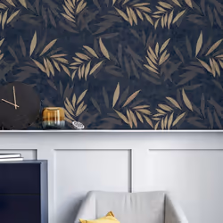 Arthouse Luxury Leaf Navy Champagne Wallpaper 299301