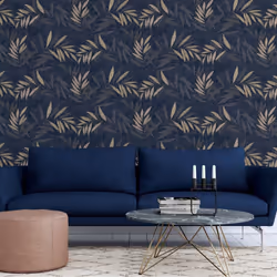 Arthouse Luxury Leaf Navy Champagne Wallpaper 299301