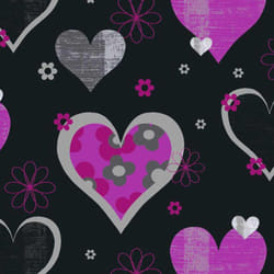 Happy Hearts Black Pink Wallpaper Flowers Stylish Girls Bedroom Feature Wall