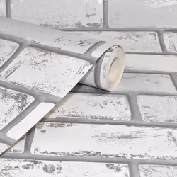 3D Effect White Silver Metallic Brick Wallpaper Stone Slate Industrial Arthouse