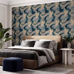 Arthouse Abstract Marble Teal Wallpaper Metallic Gold Effect Modern Contemporary