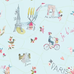 Arthouse Paris With Love Painting Pattern Wallpaper Glitter Motif Eiffel Tower[DUCK EGG 696104]