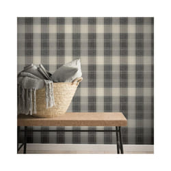 Check Grey Mono Chic Country Cottage Faux Fabric Wallpaper 906703