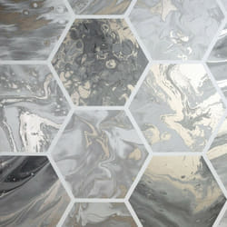 Arthouse Marbled Hexagonal Metallic Liquid Marble Swirl honeycomb Wallpaper Roll - 908502 Charcoal Grey Rose Gold