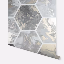 Arthouse Marbled Hexagonal Metallic Liquid Marble Swirl honeycomb Wallpaper Roll - 908502 Charcoal Grey Rose Gold