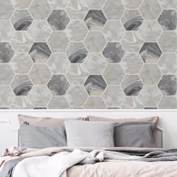 Arthouse Marbled Hexagonal Metallic Liquid Marble Swirl honeycomb Wallpaper Roll - 908502 Charcoal Grey Rose Gold