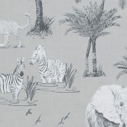 Safari Lagoon Themed Wallpaper Grey Zebra Tiger Elephant Smooth Finish
