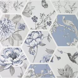 Arthouse Chinoise Decoupage Wallpaper Birds Floral Geometric Patchwork Flowers - 908903 Blue
