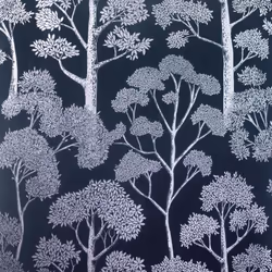 Delamere Navy Blue Silver Wallpaper Arthouse Metallic Tree Natural Floral