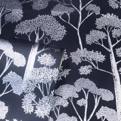 Delamere Navy Blue Silver Wallpaper Arthouse Metallic Tree Natural Floral