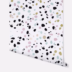 Dalmatian Pastel Wallpaper Arthouse White Black Animal Metallic Pink Teal Gold