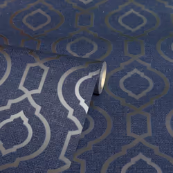 Arthouse Calico Trellis Wallpaper Geometric Geo Textured Glitter Vinyl Metallic - 921402 Navy Blue