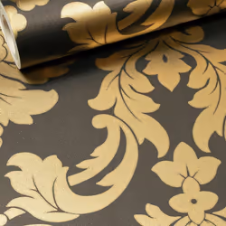 Gold Black Traditional Vintage Floral Damask Metallic Wallpaper
