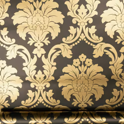 Gold Black Traditional Vintage Floral Damask Metallic Wallpaper