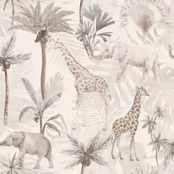 Arthouse Serengeti Animals Neutral Wallpaper Palm Trees Naturistic Feature Wall