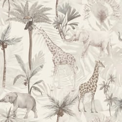 Arthouse Serengeti Animals Neutral Wallpaper Palm Trees Naturistic Feature Wall