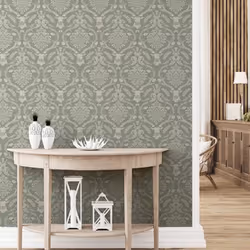Arthouse Stag Damask Sage Green Wallpaper Floral Birds Trees Modern Contemporary
