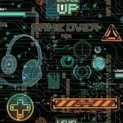 Arthouse Gamer Multicoloured Wallpaper Boys Bedroom Neon Retro Matrix Glitch