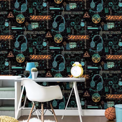 Arthouse Gamer Multicoloured Wallpaper Boys Bedroom Neon Retro Matrix Glitch