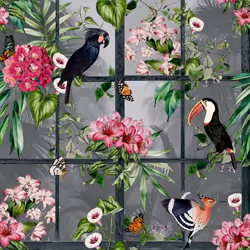 Arthouse Cuban Tropicana Multicoloured Floral Wallpaper Birds Flowers Botanical